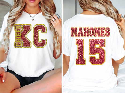 Chiefs Mahomes Faux rhinestone tee/sweatshirt