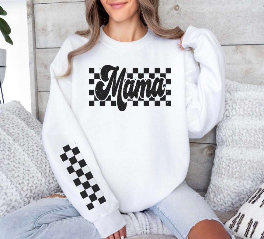 Checkered Mama Sweatshirts W/Check Sleeves