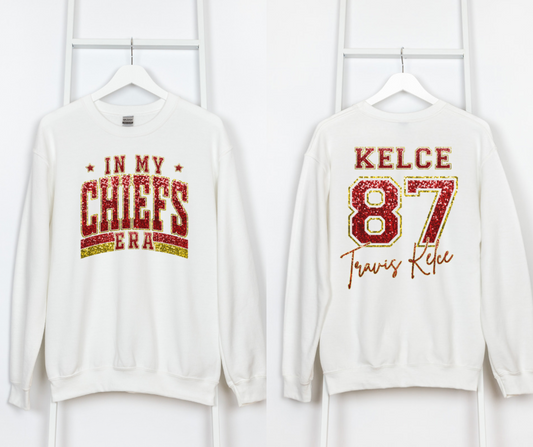 Chiefs Era Kelce Faux Rhinestone Tee/Sweatshirt