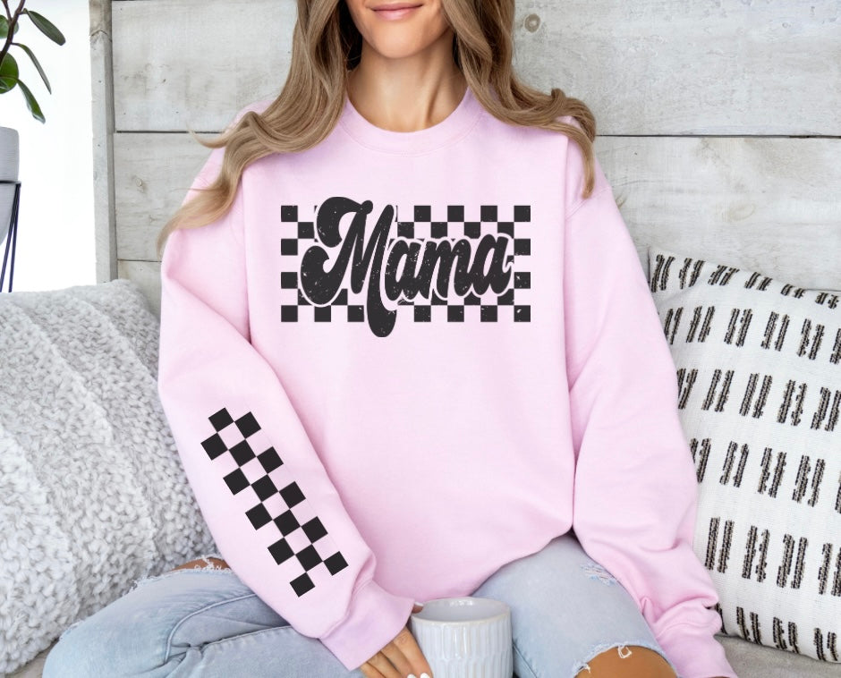 Checkered Mama Sweatshirts W/Check Sleeves