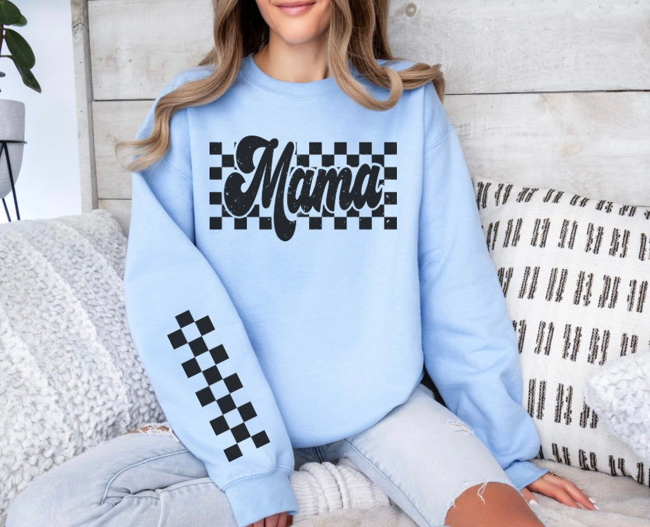 Checkered Mama Sweatshirts W/Check Sleeves